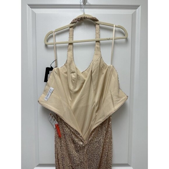 Mac Duggal Size 6 Gold 11279 Sequin Halter Formal Gown Dress Prom Cocktail $398 - Picture 9 of 11